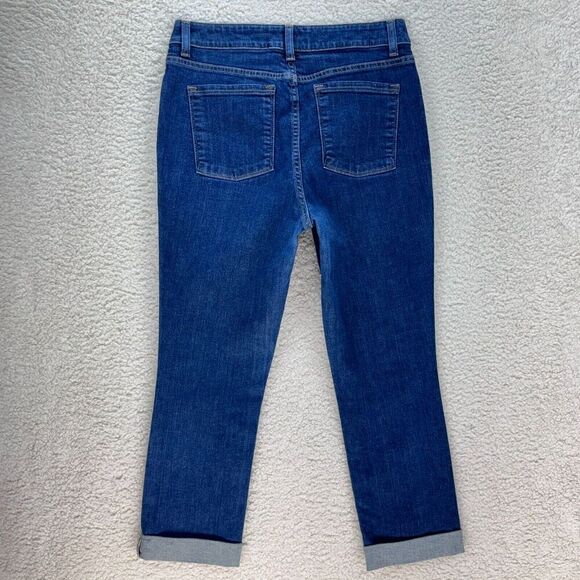 L.L.Bean Favorite Fit Jens Womens 10 Straight Leg Cuffed Hem Ankle Pockets Denim - Picture 2 of 12
